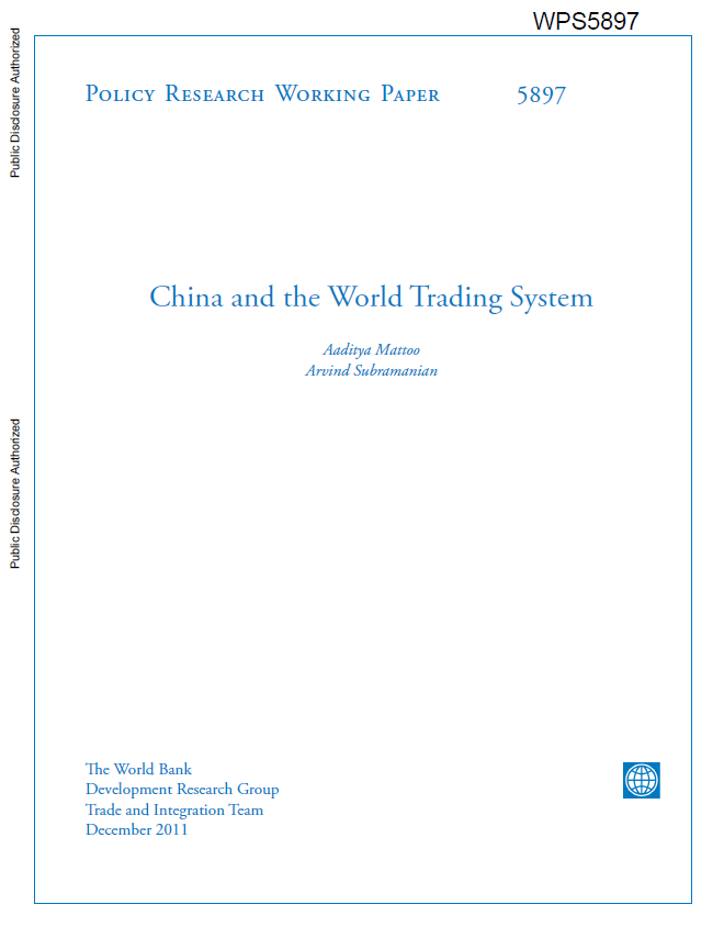 [People’s Republic of] China and the World Trading System