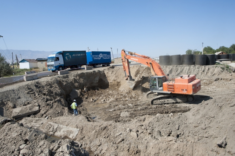Earthworks are underway for a discharge pipe. Zhambyl oblast. 23 Aug. 2011. ADB section