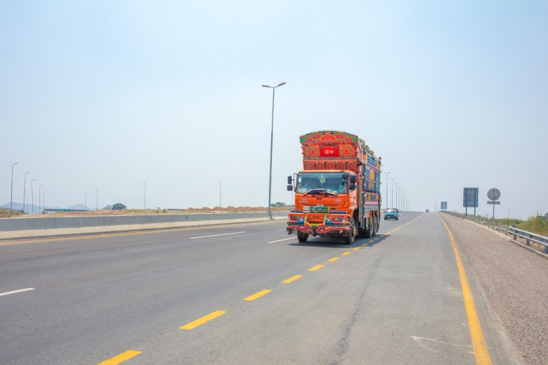 The truck is traveling with good, uninterrupted speed on the Hassanabdal-Havelian Expressway (E-35), which leads to savings on fuel and maintenance on Thursday, 31 May 2018...The National Trade Corridor Highway Investment Program will develop the Hasanabdal-Havellian Expressway to link the country's northern area to the existing expressway network and lead to better connectivity with other central Asian countries.